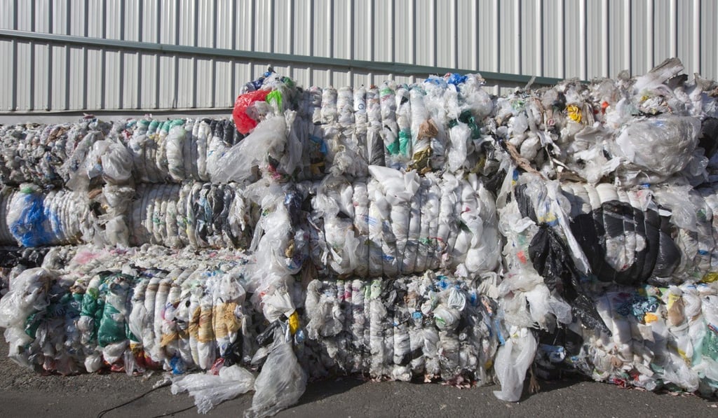 Compressed blocks of plastic waste pile up at a recycling plant in Oregon, United States, following China’s ban on importing scrap plastic. Photo: AFP Compressed blocks of plastic waste pile up at a recycling plant in Oregon, United States, following China’s ban on importing scrap plastic. Photo: AFP