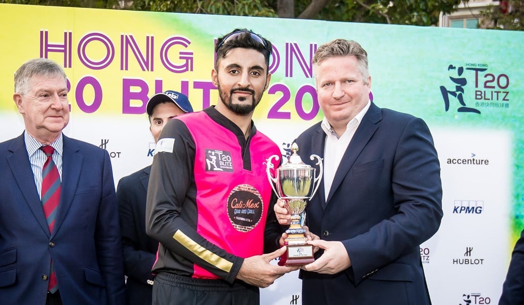 Nizakat Khan is presented with his man of the match prize after the Blitz final. Photo: Handout