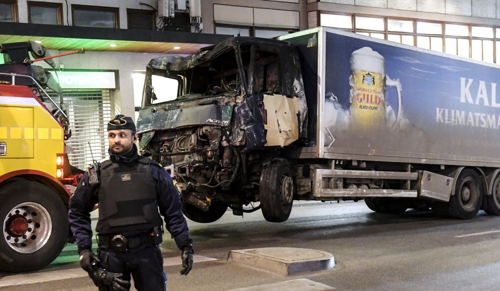 Tow trucks move the beer truck that crashed into the Ahlens department store after going down Drottninggatan Street in central Stockholm, Sweden, on April 8, 2017. File photo: EPA-EFE Tow trucks move the beer truck that crashed into the Ahlens department store after going down Drottninggatan Street in central Stockholm, Sweden, on April 8, 2017. File photo: EPA-EFE