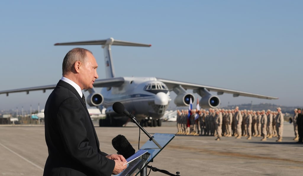 Russia has denied being behind the assault on a US-held position, although Russian mercenaries were among those killed. Pictured is Russian President Vladimir Putin addressing troops in Syria in December. File photo: Pool via AP Russia has denied being behind the assault on a US-held position, although Russian mercenaries were among those killed. Pictured is Russian President Vladimir Putin addressing troops in Syria in December. File photo: Pool via AP
