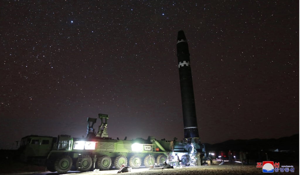 A Hwasong-15 at an undisclosed location in North Korea in November 2017. Photo: EPA