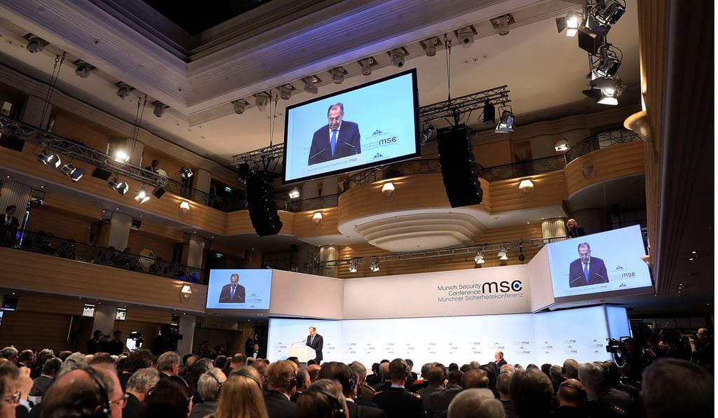 Sergey Lavrov speaking at the Munich Security Conference. Photo: Bloomberg