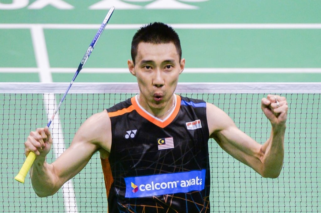 Lee Chong Wei reacts after beating Chen Long in the Hong Kong Open final. Photo: AFP
