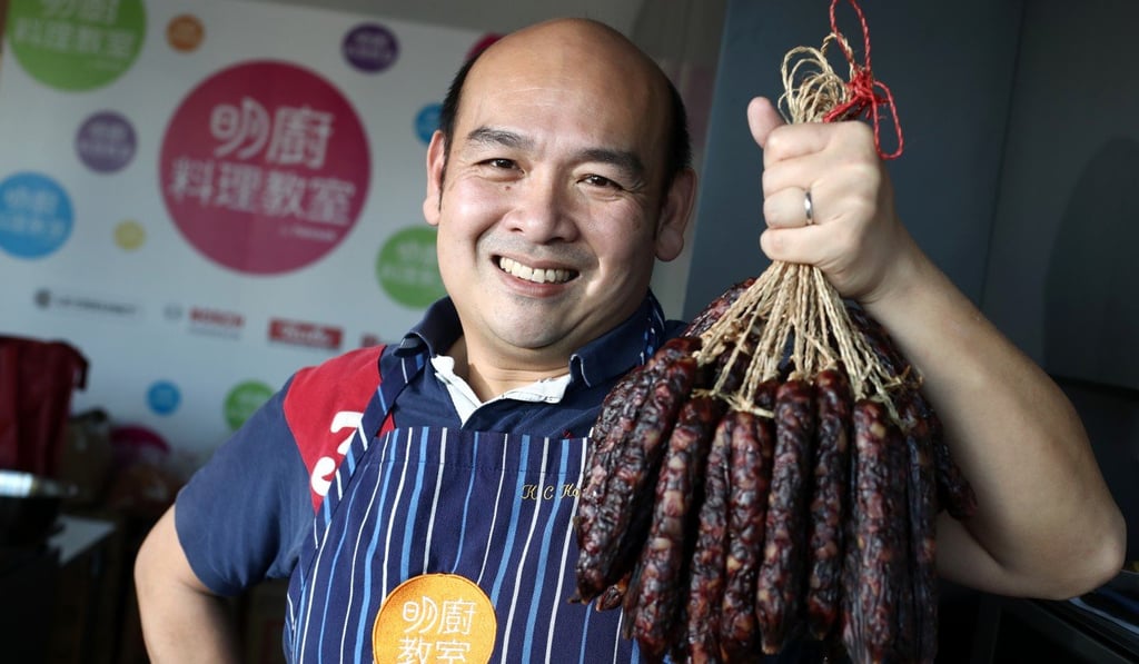 Koo with a batch of his Chinese sausages.