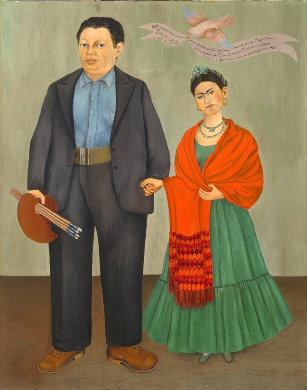 Frida Kahlo’s 1931 oil on canvas, titled “Frieda and Diego Rivera”. Photo: Oakland Museum of California Frida Kahlo’s 1931 oil on canvas, titled “Frieda and Diego Rivera”. Photo: Oakland Museum of California