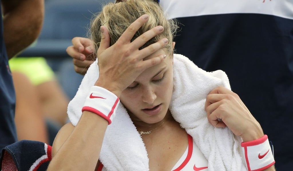 Bouchard was diagnosed with a concussion after falling in a locker room in New York. Photo: AP