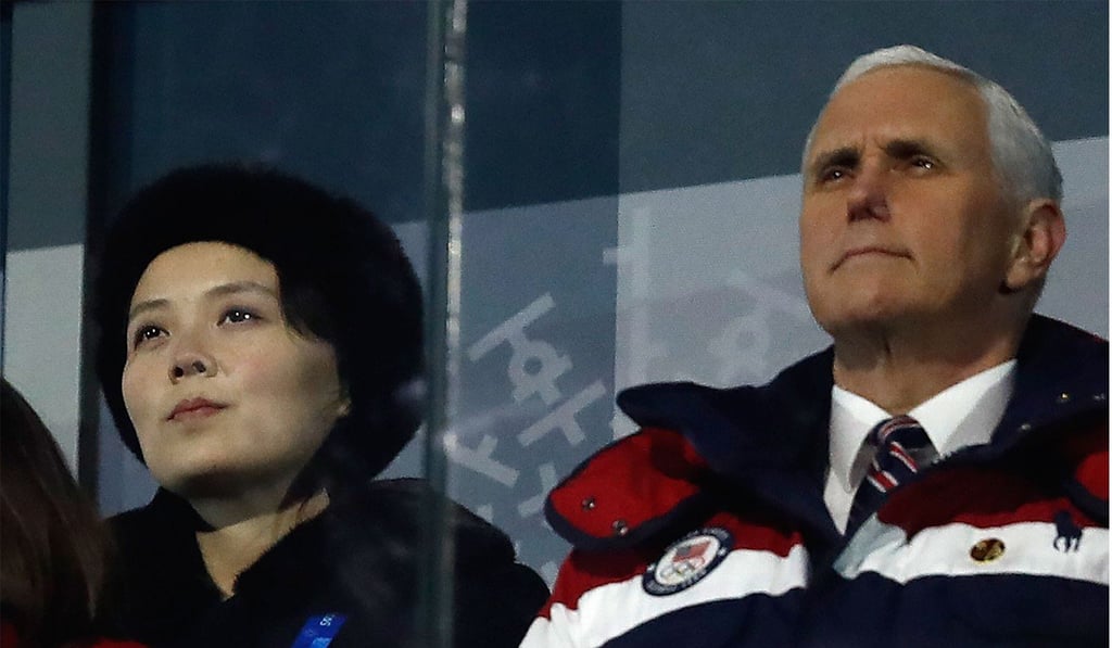 In this file photo taken on February 9, US Vice President Mike Pence (right) and the sister of North Korean leader Kim Jong-un, sister Kim Yo-jong, attend the opening ceremony of the Pyeongchang 2018 Winter Olympic Games. Photo: Agence France-Presse