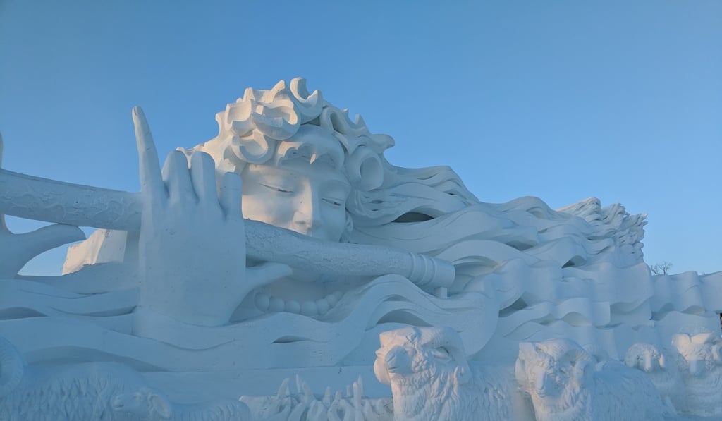 Detail from the 100-metre long centrepiece of this year’s International Snow Sculpture Art Expo in Harbin, northeast China. Photo: Brett Mckeehan