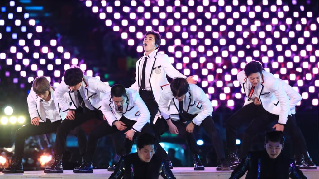Members of the South Korean boy band EXO perform at the closing ceremony of the PyeongChang Olympics. Photo: EPA