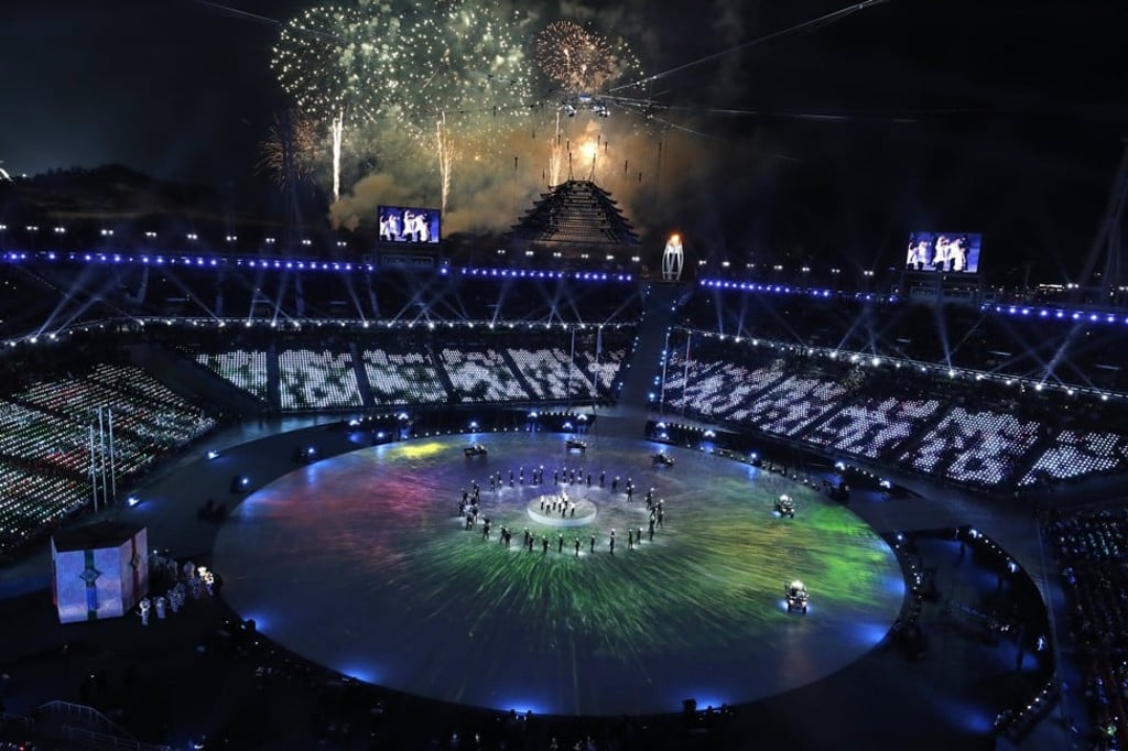 Fireworks light up the sky as K-pop group EXO perform. Photo: EPA