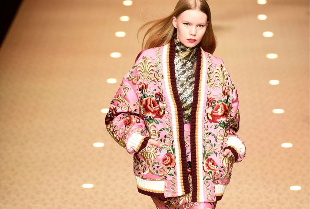 Bold floral embroidery is seen on Dolce & Gabbana’s runway. Photo: AFP Bold floral embroidery is seen on Dolce & Gabbana’s runway. Photo: AFP