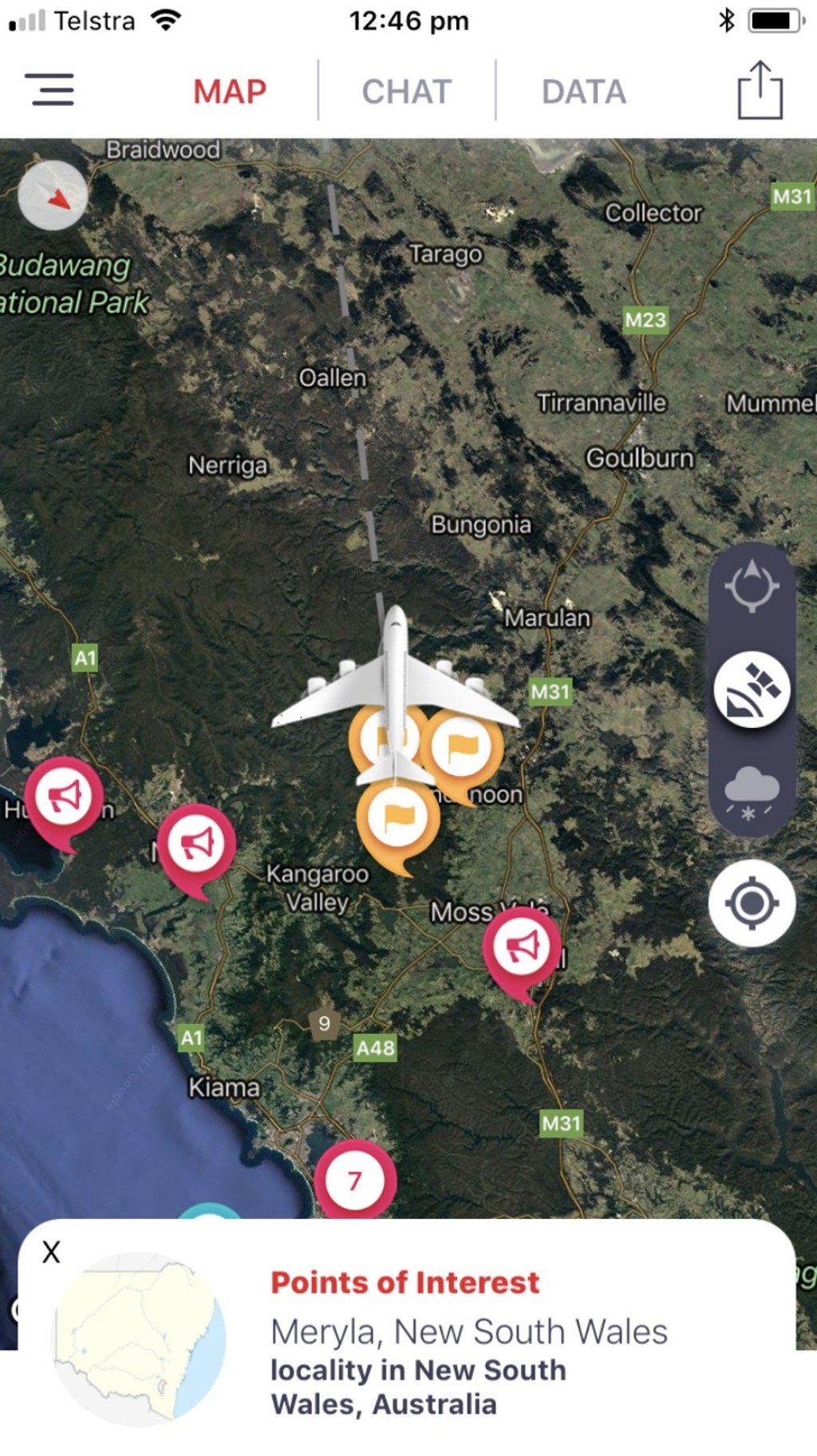 Inflighto shows passengers a highly detailed moving map containing points of interest below.