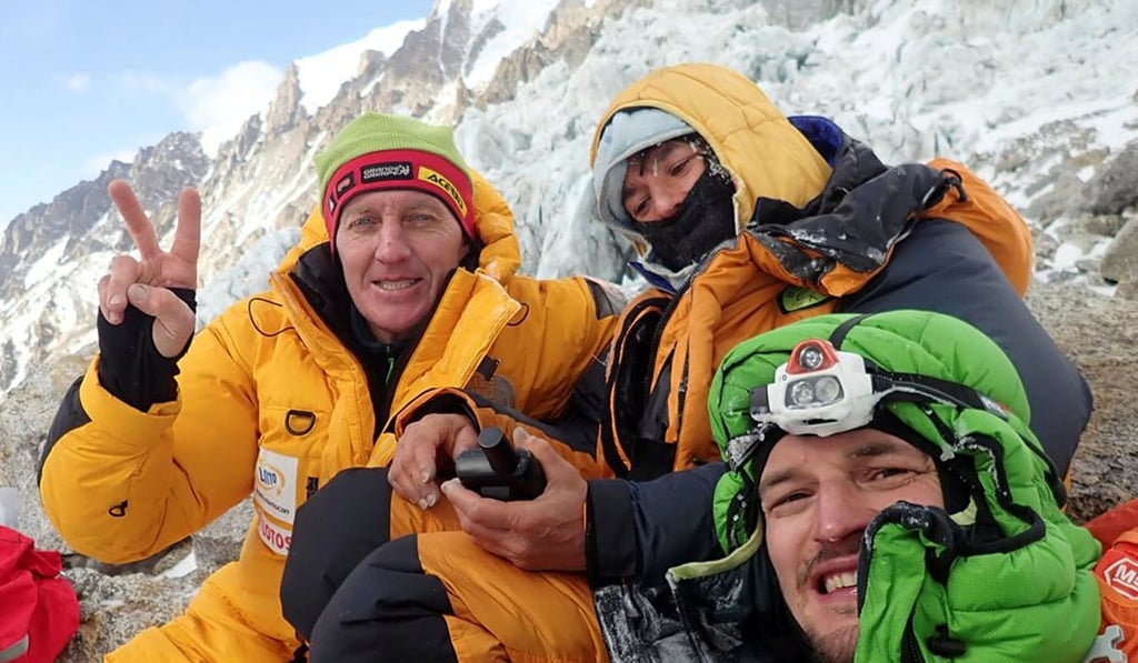 (Left to right) Denis Urubko, French climber Elisabeth Revol and Polish climber Adam Bielecki at the base of Nanga Parbat, 2018. Photo: Adam Bielecki