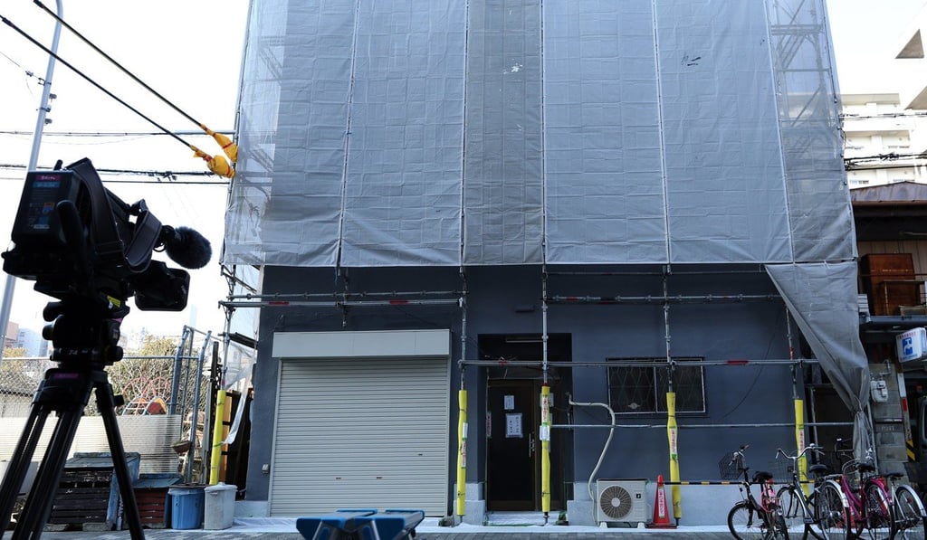 The victim’s severed head was found in a suitcase in this building in Osaka, Japan, on Saturday. Photo: EPA-EFE