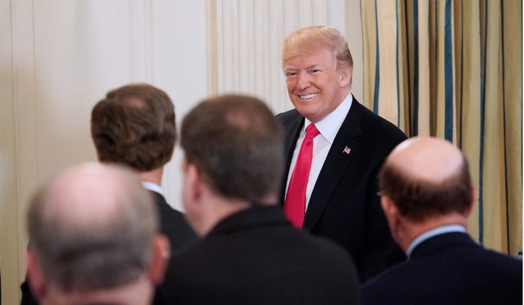 US President Donald Trump arrives for the 2018 White House business session with state governors in the State dining Room of the White House on Monday. Trump filed his re-election bid on the same day as his inauguration. Photo: AFP US President Donald Trump arrives for the 2018 White House business session with state governors in the State dining Room of the White House on Monday. Trump filed his re-election bid on the same day as his inauguration. Photo: AFP