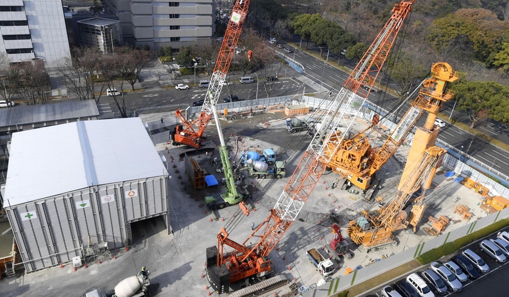 Heavy machinery at the building site of an evacuation exit on the underground route for the maglev train in Nagoya. Photo: Kyodo