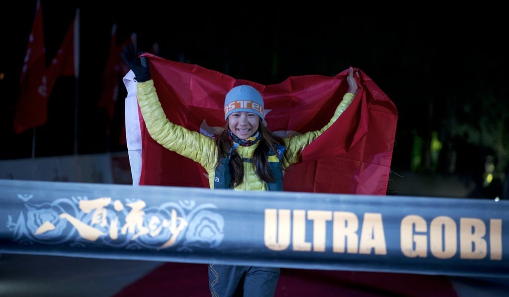 Hong Kong’s Samantha Chan finishes third in the 2017 Ultra Gobi. Photo: Lloyd Belcher Visuals