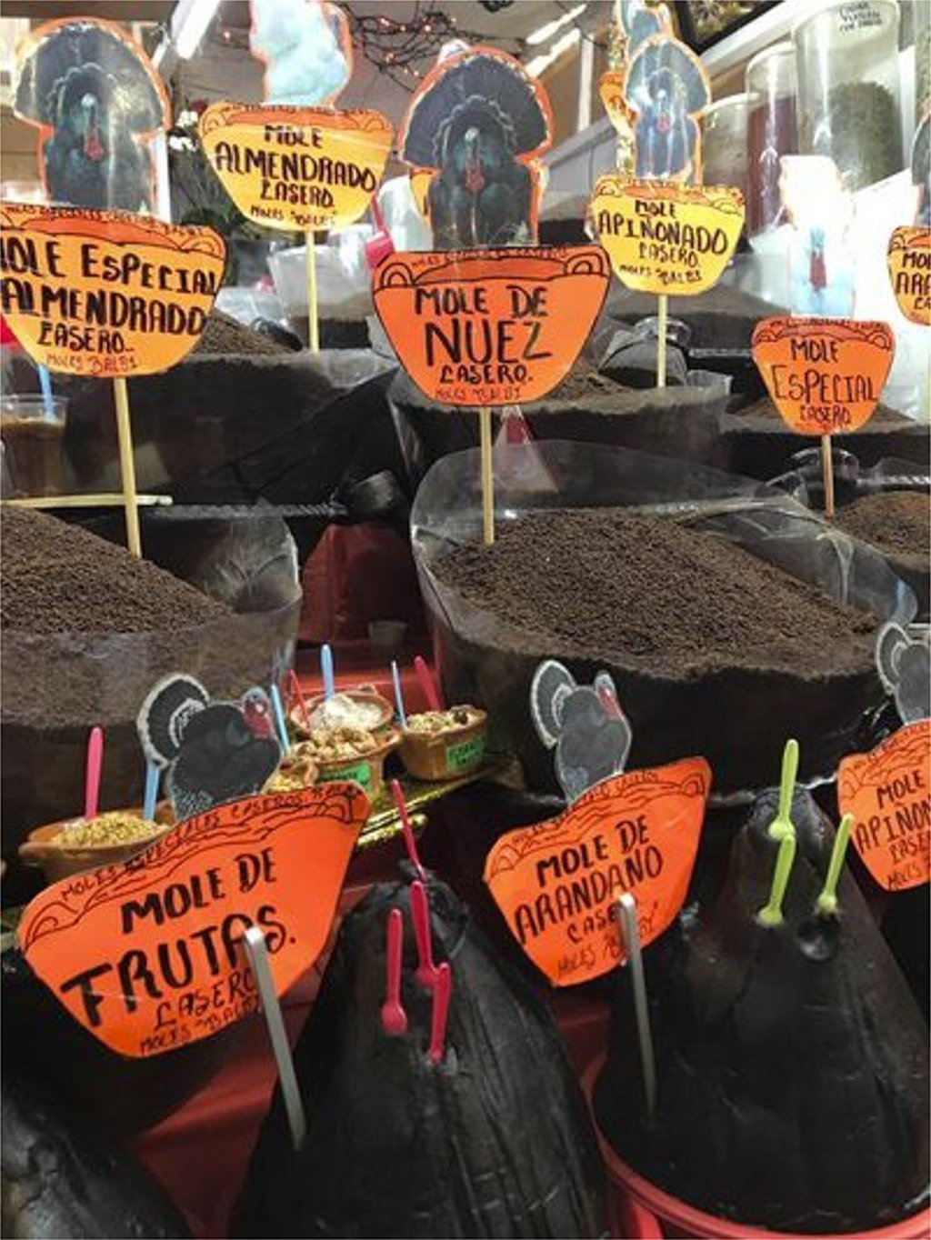 A variety of mole pastes for sale by the kilo in Mercado la Merced, Mexico City. Photo: Rachel Tepper-Paley A variety of mole pastes for sale by the kilo in Mercado la Merced, Mexico City. Photo: Rachel Tepper-Paley