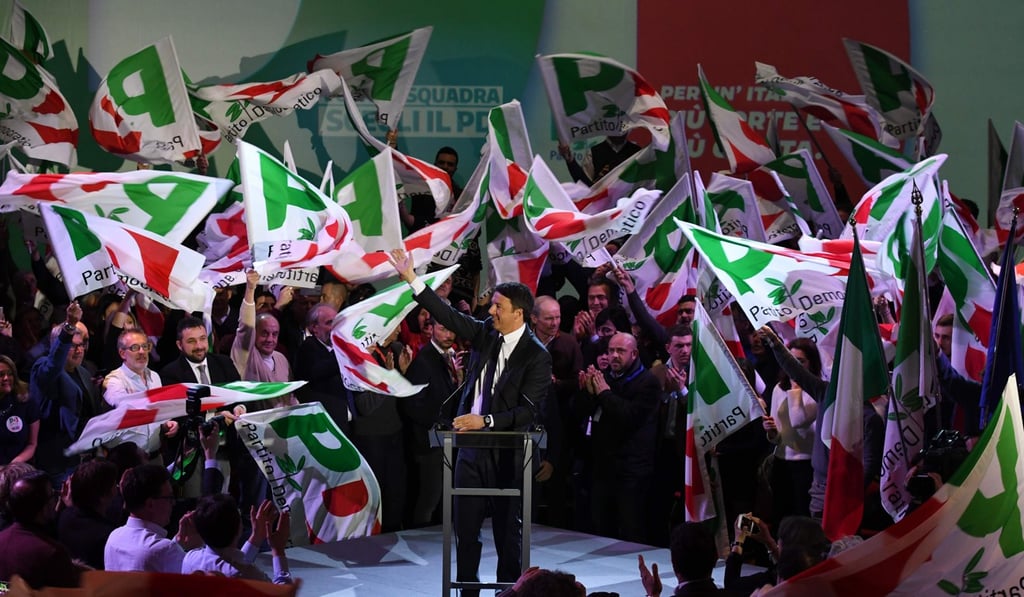 Former prime minister and head of the centre-left Democratic Party Matteo Renzi at a rally. Photo: AFP