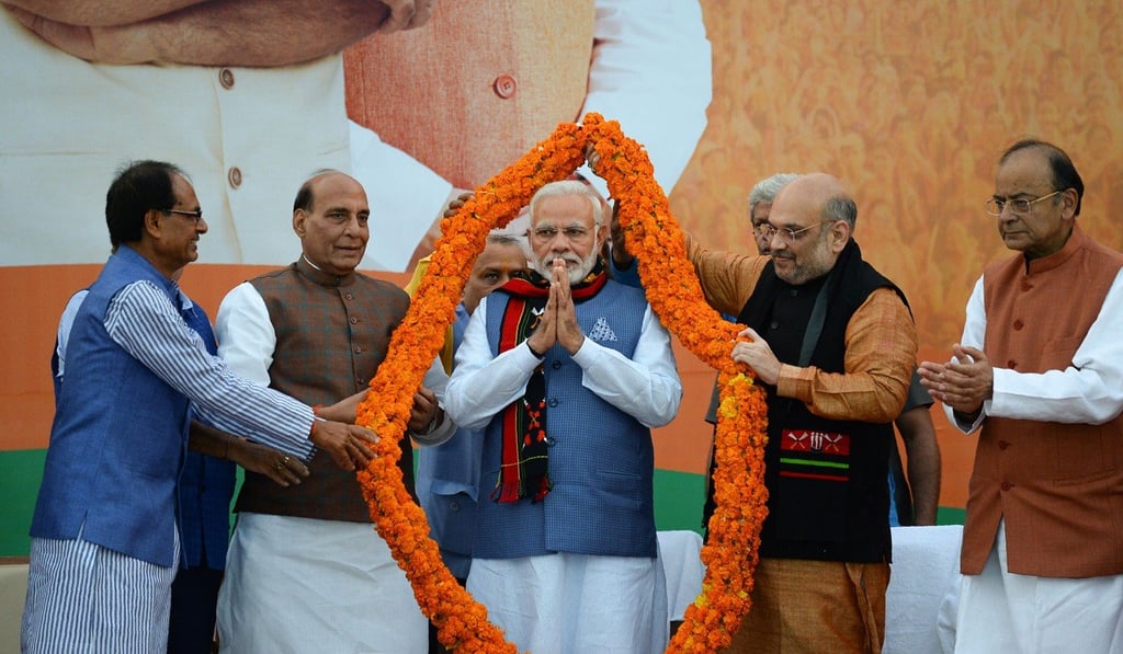 Indian Prime Minister Narendra Modi at the BJP headquarters in New Delhi on March 3, 2018. Photo: AFP Indian Prime Minister Narendra Modi at the BJP headquarters in New Delhi on March 3, 2018. Photo: AFP