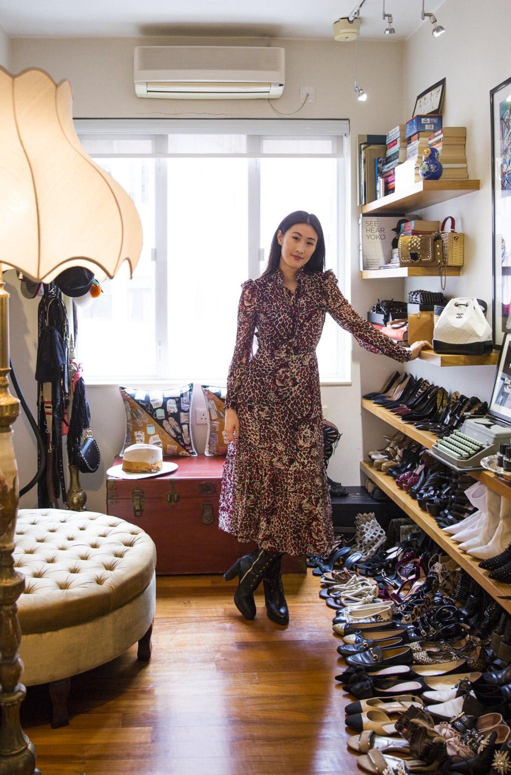 Dress by Saint Laurent, earrings by Laura Lombardi, necklace by Cinco, rings by Monica Vinader, boots by Tod’s. Photo: Michelle Wong Dress by Saint Laurent, earrings by Laura Lombardi, necklace by Cinco, rings by Monica Vinader, boots by Tod’s. Photo: Michelle Wong