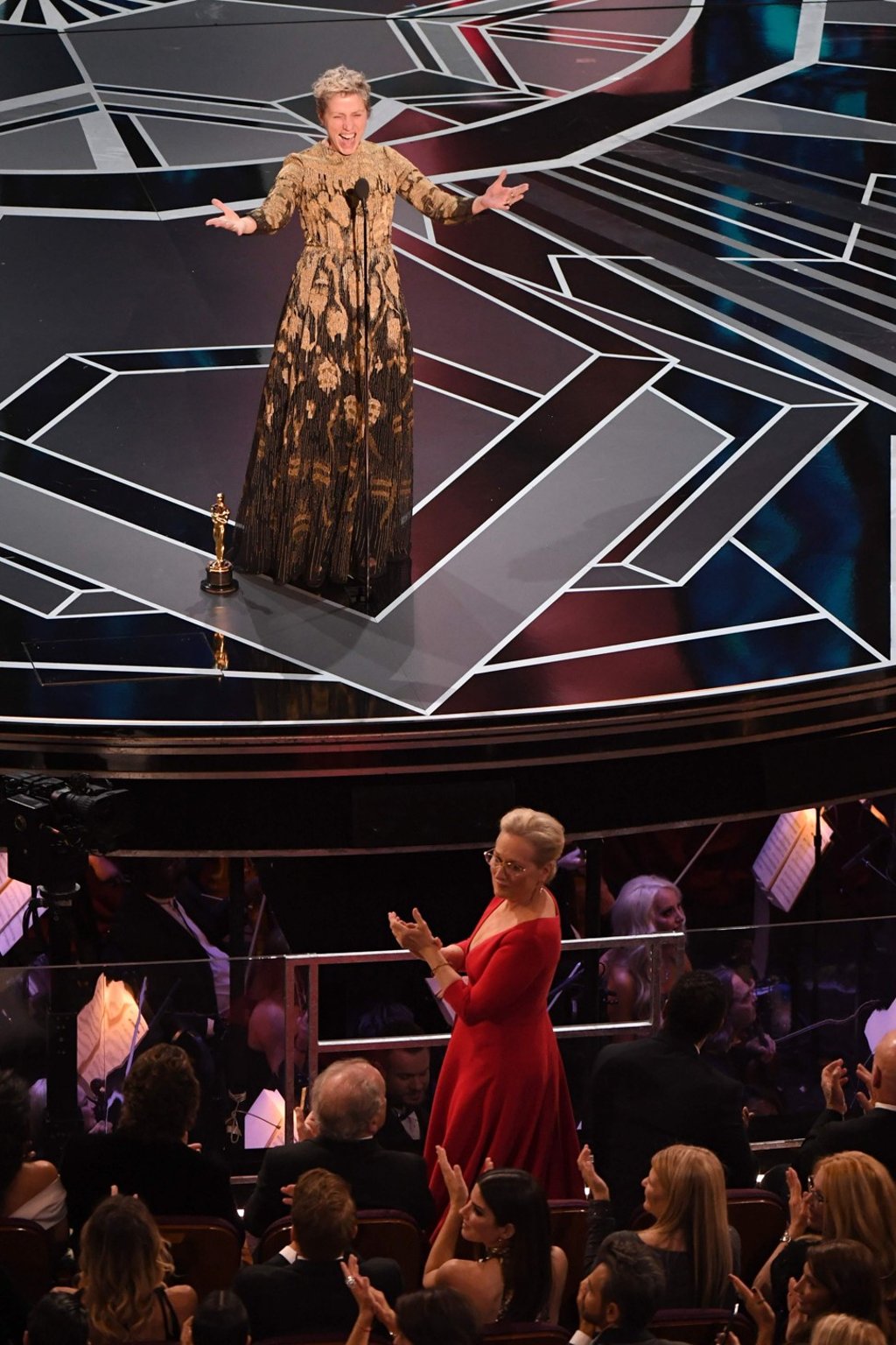 US actress Frances McDormand uses her acceptance speech to call for women nominees to stand up. McDormand won her second Oscar, for best actress in Three Billboards outside Ebbing, Missouri. Photo: AFP US actress Frances McDormand uses her acceptance speech to call for women nominees to stand up. McDormand won her second Oscar, for best actress in Three Billboards outside Ebbing, Missouri. Photo: AFP