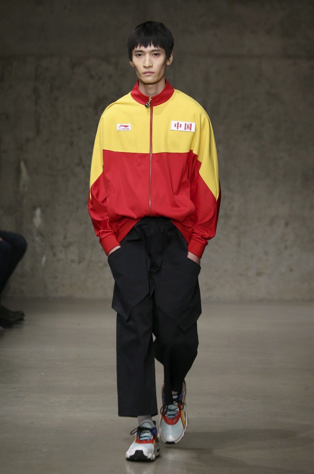 The colours of the Chinese flag, and Chinese characters, were all over Li-Ning’s autumn-winter show at New York Fashion Week.