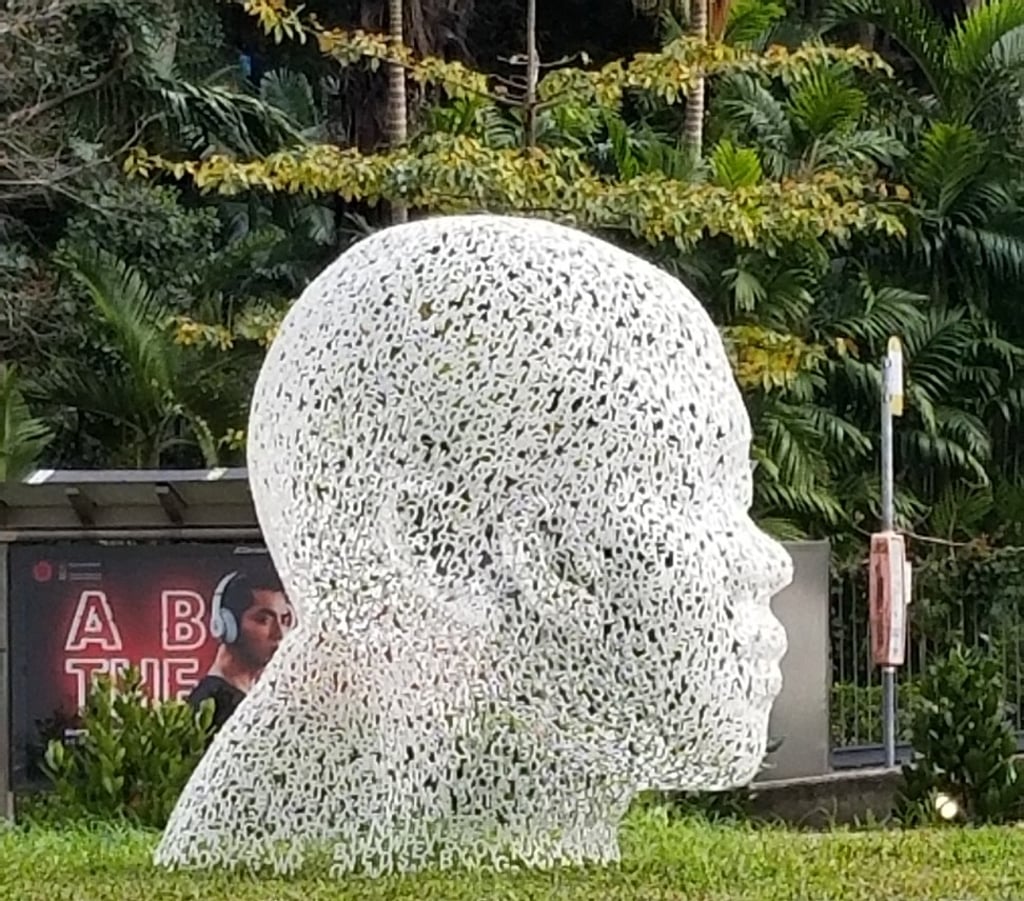 The sculpture on the terrace is called ‘Awilda’s White Head’ by Jaume Plensa The sculpture on the terrace is called ‘Awilda’s White Head’ by Jaume Plensa