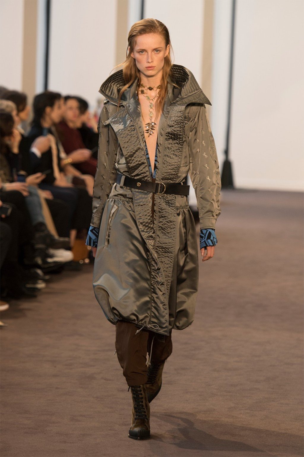 A metallic long parka steals the spotlight.