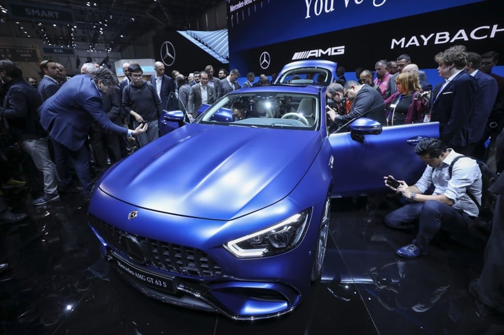 The Mercedes AMG GT 4-Door Coupe was unveiled at the 88th Geneva International Motor Show in Geneva, Switzerland. photo: Bloomberg The Mercedes AMG GT 4-Door Coupe was unveiled at the 88th Geneva International Motor Show in Geneva, Switzerland. photo: Bloomberg