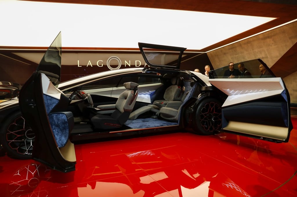 The Aston Martin Lagonda car sits on display after its unveiling in the 88th Geneva International Motor Show in Geneva, Switzerland. Photo: Bloomberg The Aston Martin Lagonda car sits on display after its unveiling in the 88th Geneva International Motor Show in Geneva, Switzerland. Photo: Bloomberg
