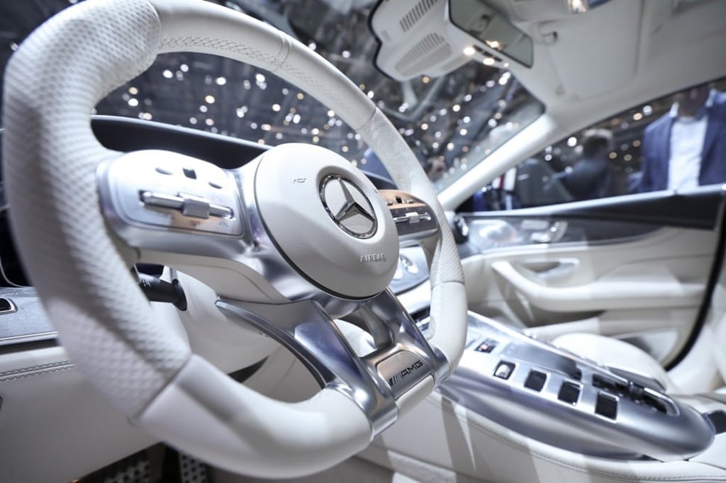 The steering wheel inside the elite Mercedes AMG GT 4-Door Coupe. Photo: Bloomberg The steering wheel inside the elite Mercedes AMG GT 4-Door Coupe. Photo: Bloomberg