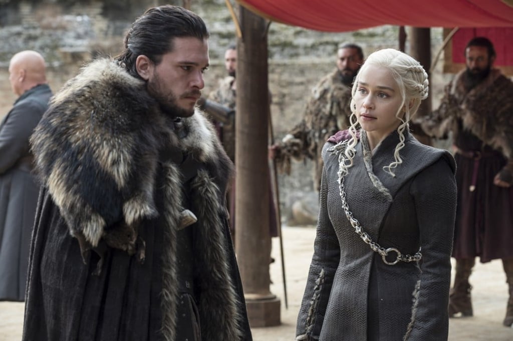 Kit Harington (left) and Emilia Clarke in the season finale of ‘Game of Thrones’. The popular HBO show is based on fantasy books written by George R.R. Martin. Photo: AP