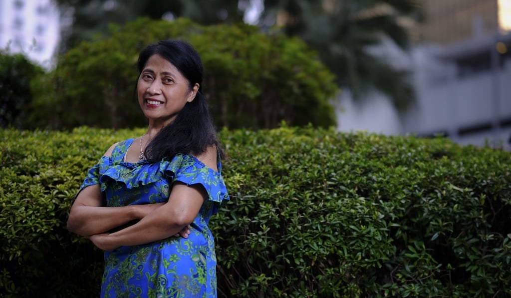 Elpie Malicsi, the domestic helper who designed the costumes for the Sustainable Sunday Couture exhibition, in Hong Kong. Picture: James Wendlinger