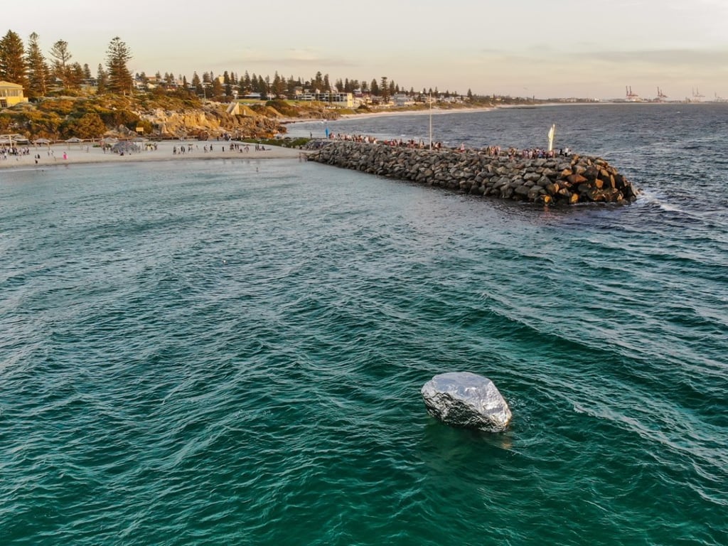 Floating Rock is finally anchored to the sea floor. Picture: Richard Watson