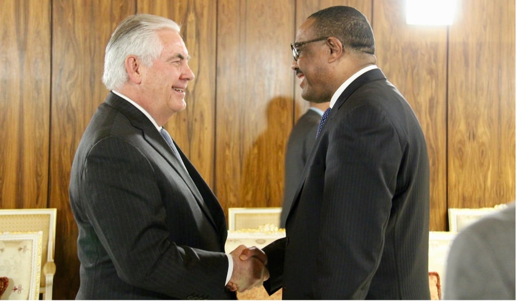 Rex Tillerson with Ethiopian Prime Minister Hailemariam Desalegn in Addis Ababa on March 8, 2018. Photo: EPA