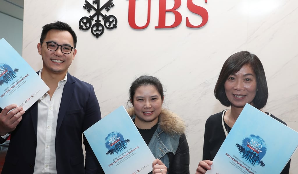 (From left) Programme members Kenneth Choi from Gingko House Restaurant, Dawning Leung from Audio Description Association and Mooly Wong, assistant professor from Chinese University. Photo: K. Y. Cheng