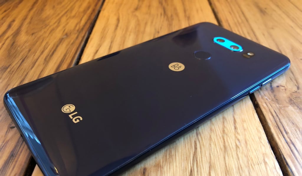 The glossy glass finish on the back of the LG V30S ThinQ. Photo: Ben Sin