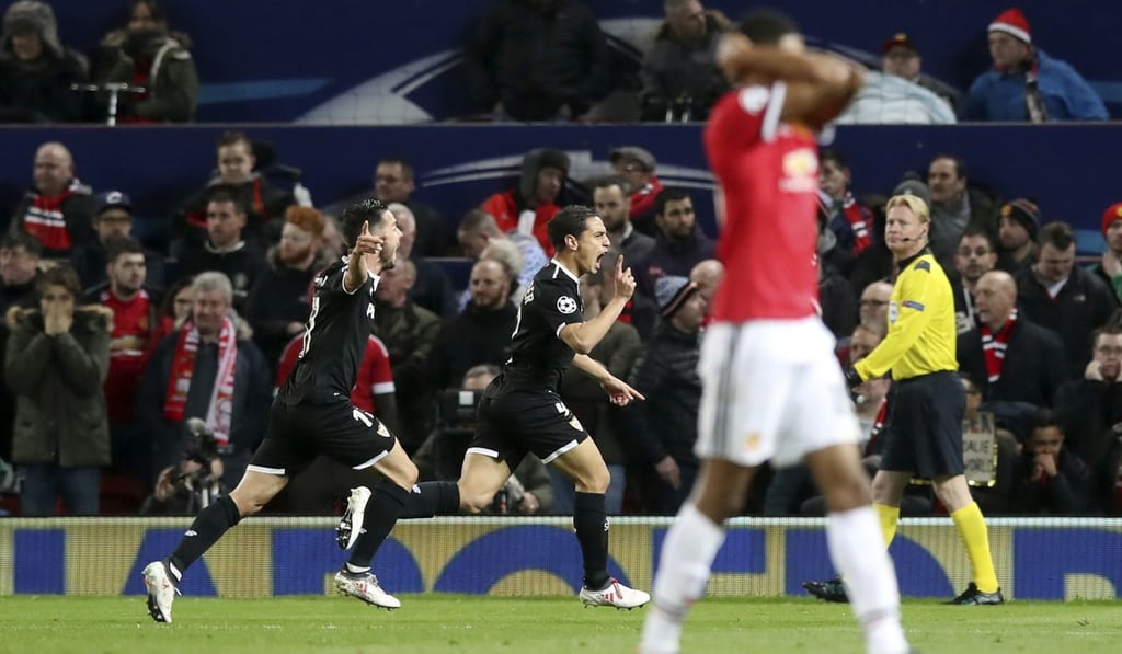 Sevilla's Wissam Ben Yedder (C) celebrates scoring his side's first goal of the game. Photo: AP Sevilla's Wissam Ben Yedder (C) celebrates scoring his side's first goal of the game. Photo: AP