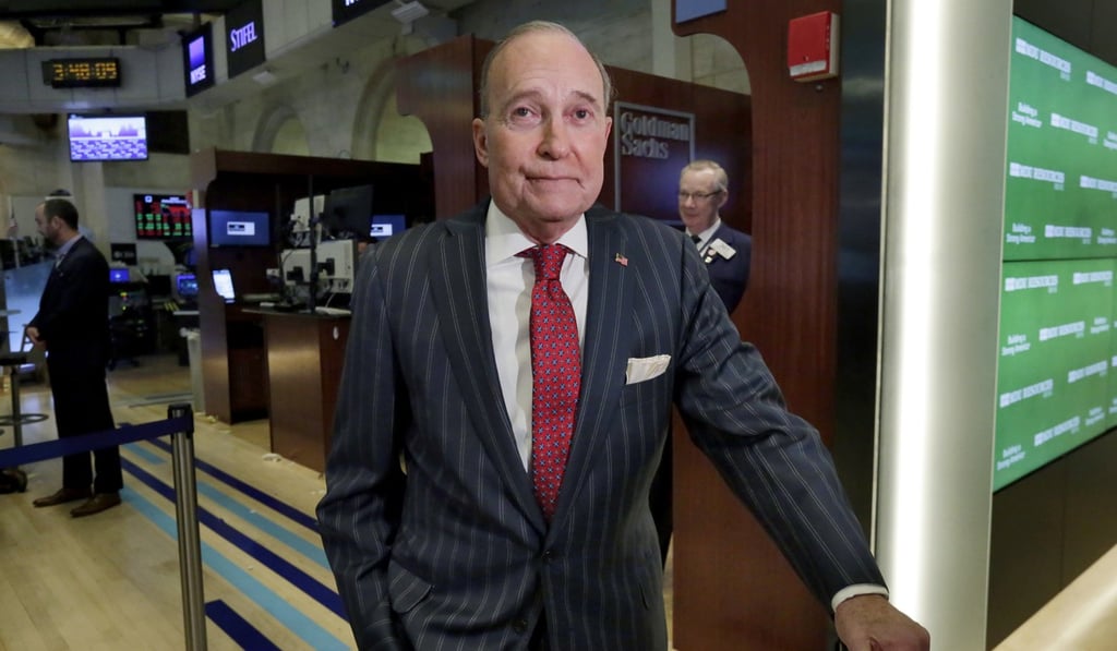 Larry Kudlow, a long-time fixture on the CNBC business news network who previously served in the Reagan administration, waits to be interviewed on the floor of the New York Stock Exchange on Wednesday. Photo: AP Larry Kudlow, a long-time fixture on the CNBC business news network who previously served in the Reagan administration, waits to be interviewed on the floor of the New York Stock Exchange on Wednesday. Photo: AP