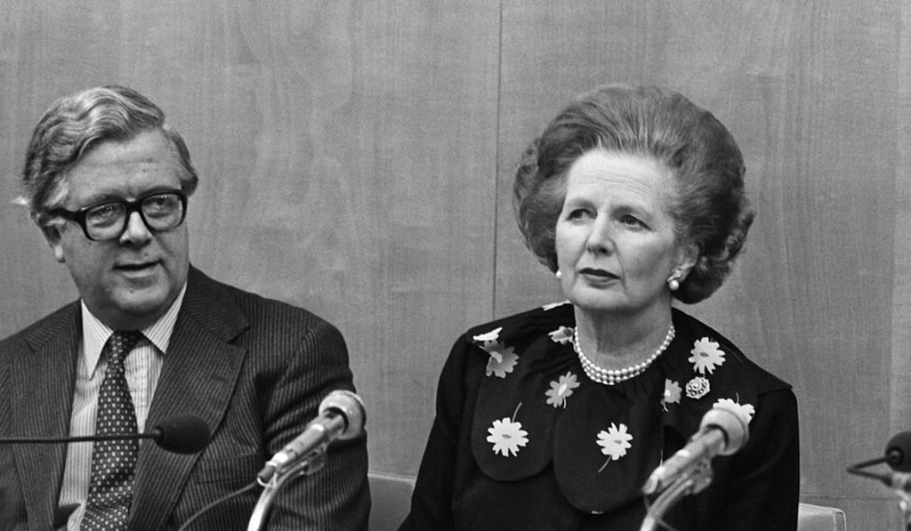 Former UK prime minister Margaret Thatcher and her foreign minister Geoffrey Howe in Hong Kong in 1984. Photo: SCMP