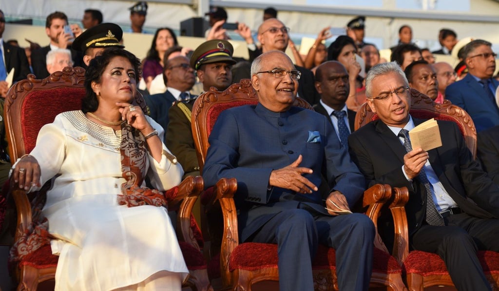 Gurib-Fakim, Indian President Ram Nath Kovind and Prime Minister Pravind Jugnauth. Photo: AFP Gurib-Fakim, Indian President Ram Nath Kovind and Prime Minister Pravind Jugnauth. Photo: AFP