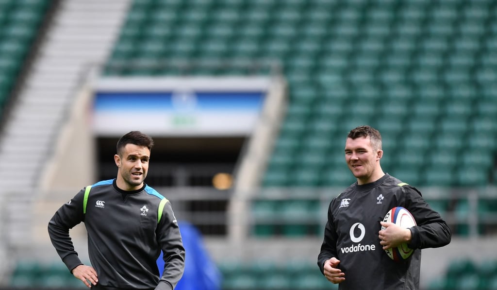 Ireland's flanker Peter O'Mahony (L) and Ireland's flanker Peter O'Mahony train ahead of the s Six Nations international rugby union match against England. Photo: AFP