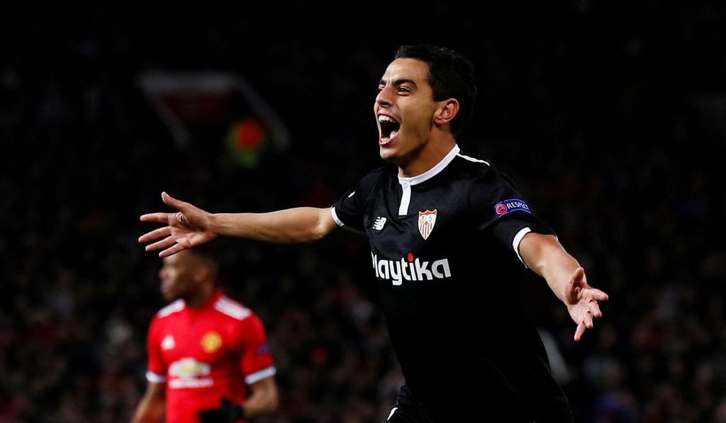 8 Sevilla’s Wissam Ben Yedder celebrates scoring a goal. Photo: Reuters