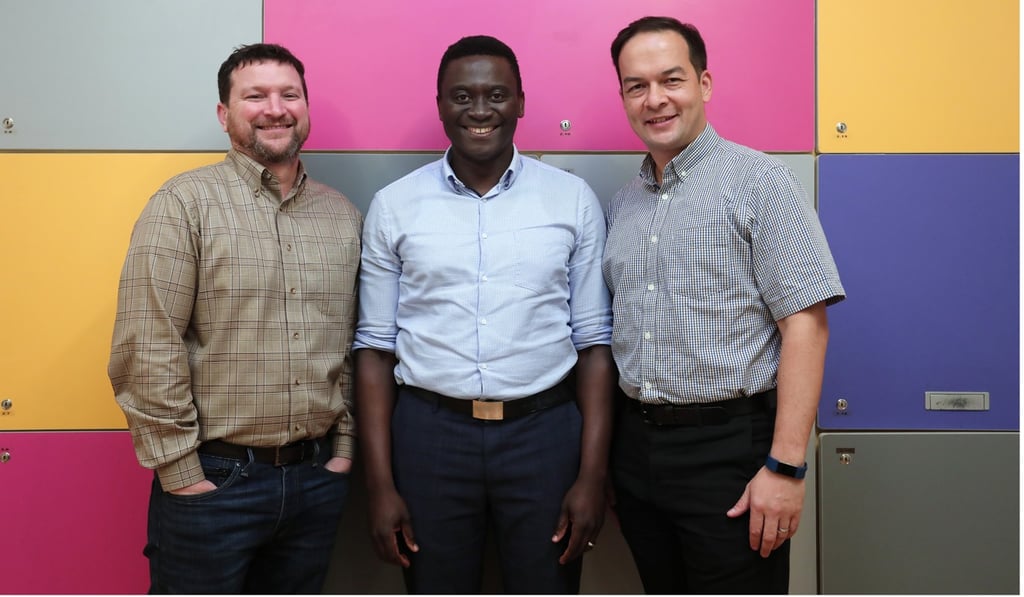 From left: Tom Franz, CEO of Vine Community Services Limited; Roy Njuabe, pastor at VCSL; and Sian Loh, coordinator of the Ma Wan Easter egg hunt. Photo: Jonathan Wong From left: Tom Franz, CEO of Vine Community Services Limited; Roy Njuabe, pastor at VCSL; and Sian Loh, coordinator of the Ma Wan Easter egg hunt. Photo: Jonathan Wong