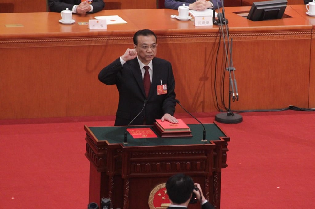 Li Keqiang swears in for a second term as China’s premier. Photo: Simon Song