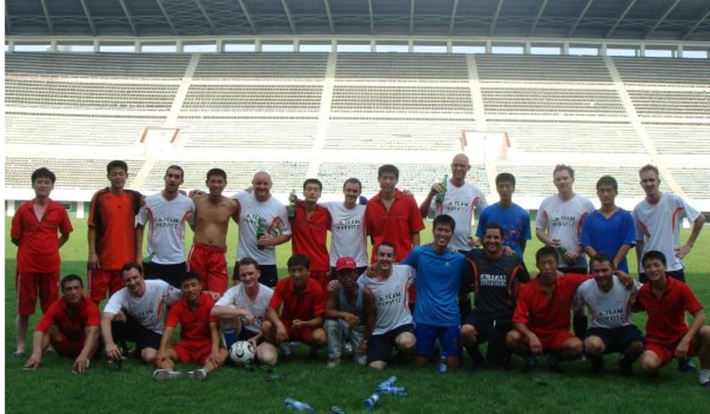 Chaoyang Park Rangers after playing in the 30,000-seat Yanggakdo Stadium in North Korea in 2009. Photo: Dan Jocelyn Chaoyang Park Rangers after playing in the 30,000-seat Yanggakdo Stadium in North Korea in 2009. Photo: Dan Jocelyn