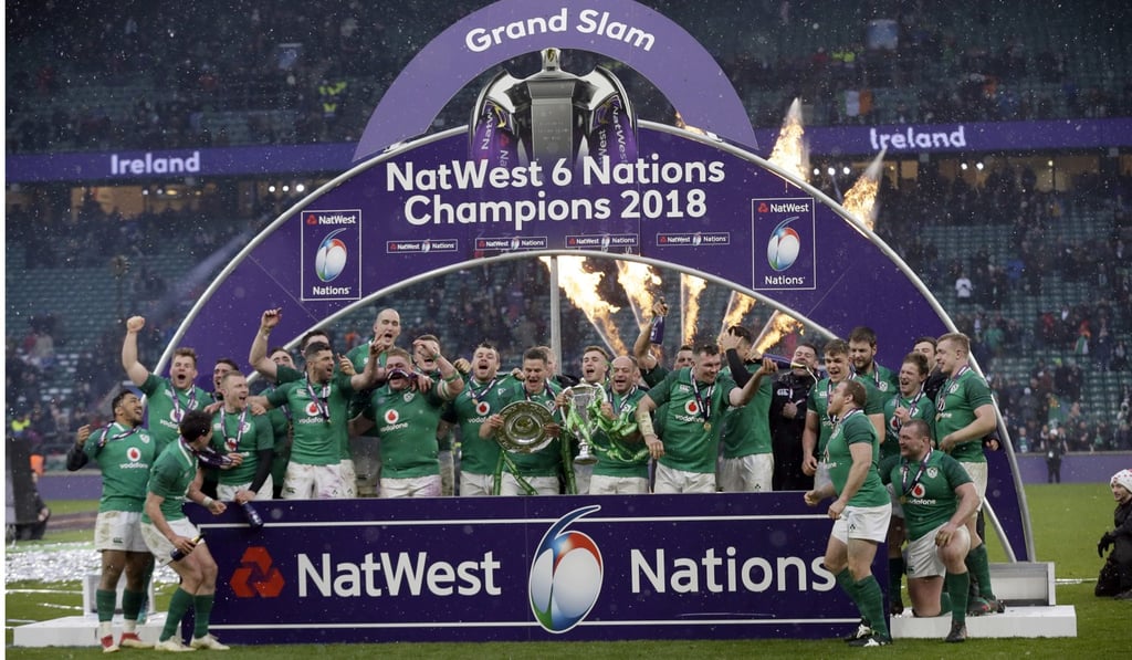 Ireland’s players celebrate winning the grand slam. Photo: AP