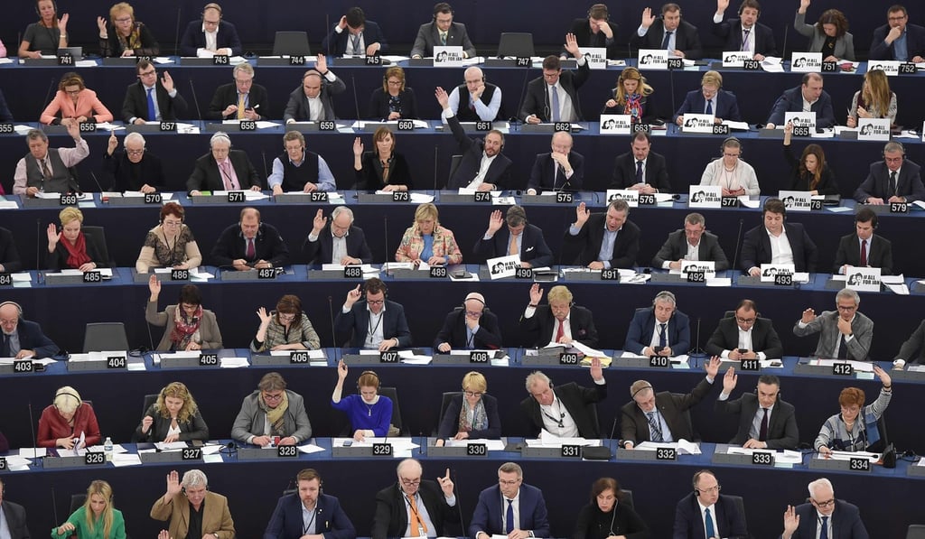 Members of the European Parliament take part in a voting session at the European Parliament on March 14, 2018 in Strasbourg, eastern France. PhotoL AFP