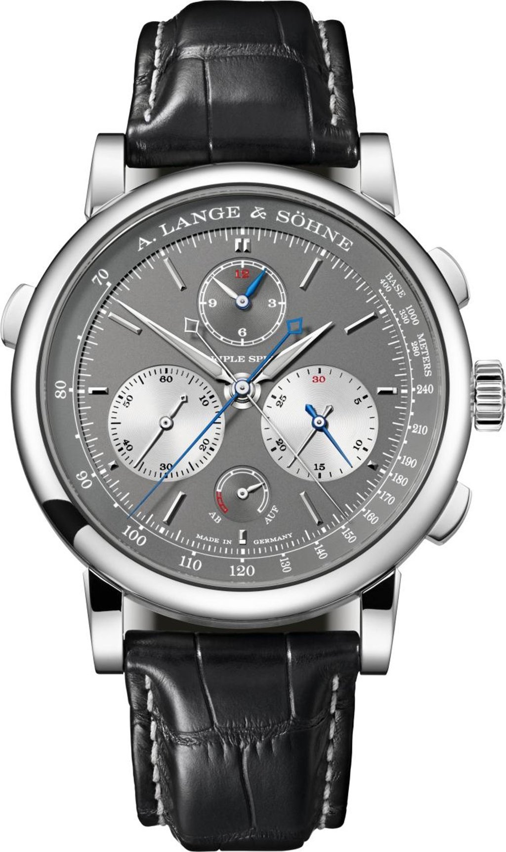 A. Lange & Söhne Triple Split Chronograph is limited to 100 pieces. It features splitting seconds, minutes and hours.